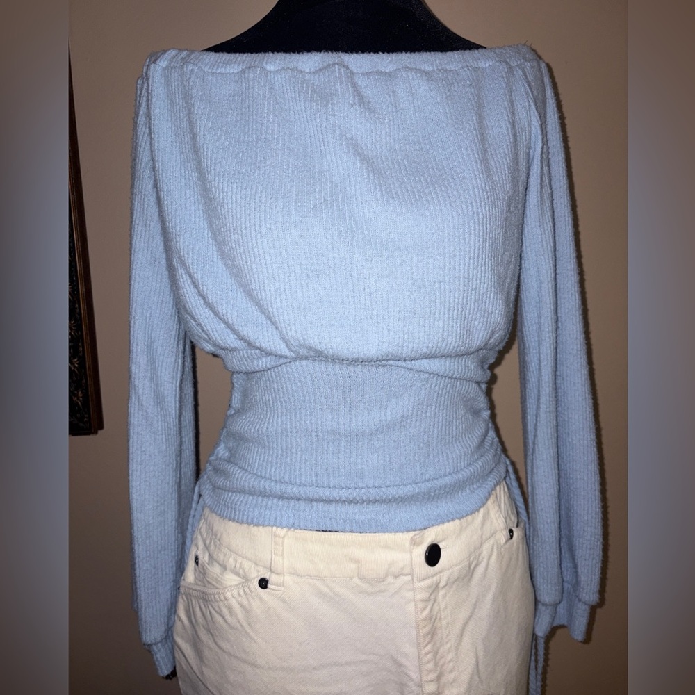 Fashion Nova Sky Blue Off-Shoulder Sweater - Picture 1 of 6